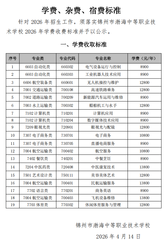 2026年收费标准